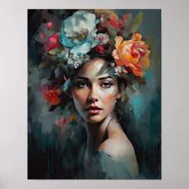 Frau mit Blume Head Art Print Poster