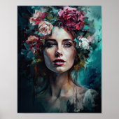 Frau mit Blume Head Art Print Poster (Vorne)