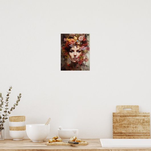 Frau mit Blume Head Art Print Poster (Küche)