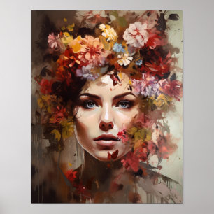Frau mit Blume Head Art Print Poster