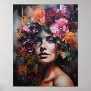 Frau mit Blume Head Art Print Poster