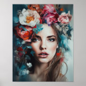 Frau mit Blume Head Art Print Poster (Vorne)