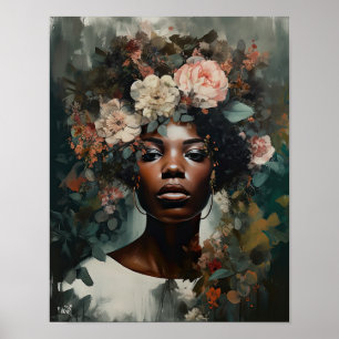 Frau mit Blume Head Art Print Poster