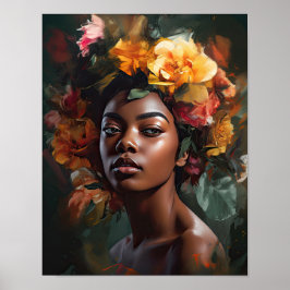 Frau mit Blume Head Art Print Poster