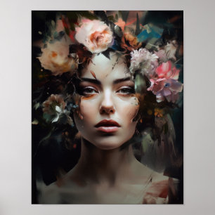 Frau mit Blume Head Art Print Poster