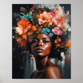 Frau mit Blume Head Art Print Poster