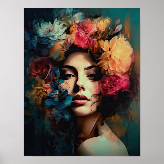Frau mit Blume Head Art Print Poster (Vorne)