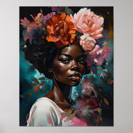 Frau mit Blume Head Art Print Poster