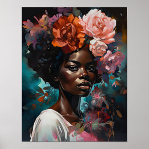 Frau mit Blume Head Art Print Poster
