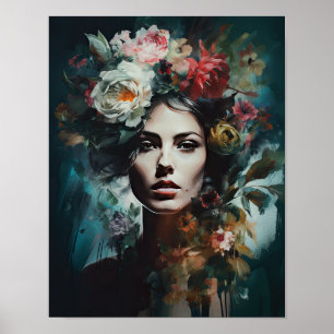 Frau mit Blume Head Art Print Poster