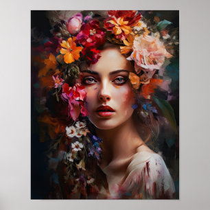 Frau mit Blume Head Art Print Poster