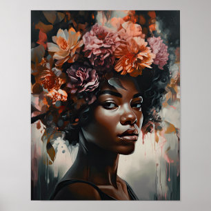 Frau mit Blume Head Art Print Poster