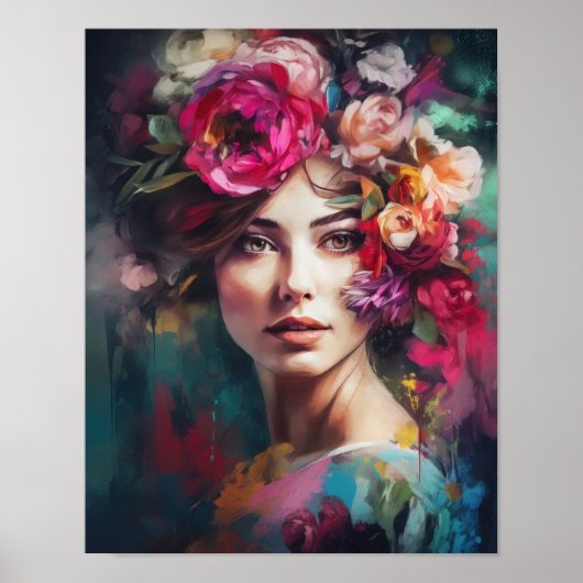 Frau mit Blume Head Art Print Poster (Vorne)