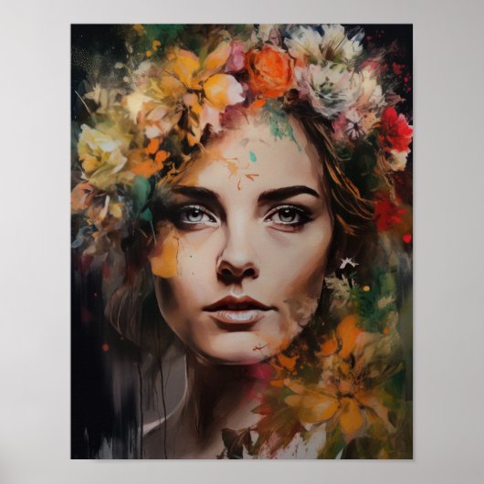 Frau mit Blume Head Art Print Poster (Vorne)