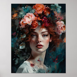 Frau mit Blume Head Art Print Poster
