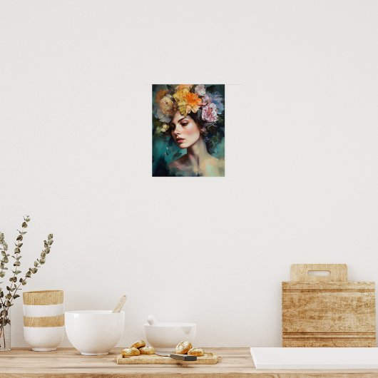Frau mit Blume Head Art Print Poster (Küche)