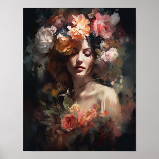 Frau mit Blume Head Art Print Poster (Vorne)