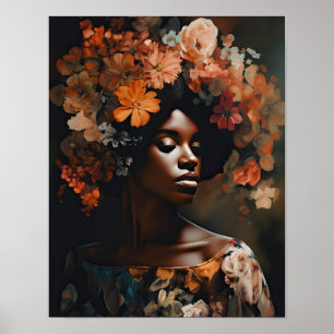 Frau mit Blume Head Art Print Poster