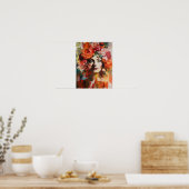 Frau mit Blume Head Art Print Poster (Küche)