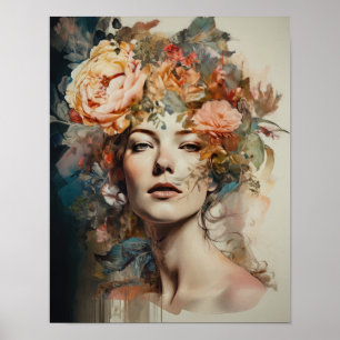 Frau mit Blume Head Art Print Poster