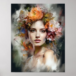 Frau mit Blume Head Art Print Poster
