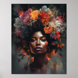 Frau mit Blume Head Art Print Poster
