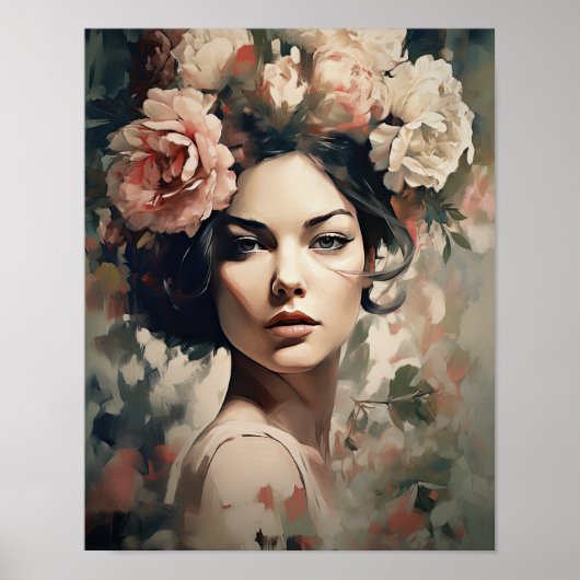 Frau mit Blume Head Art Print Poster (Vorne)