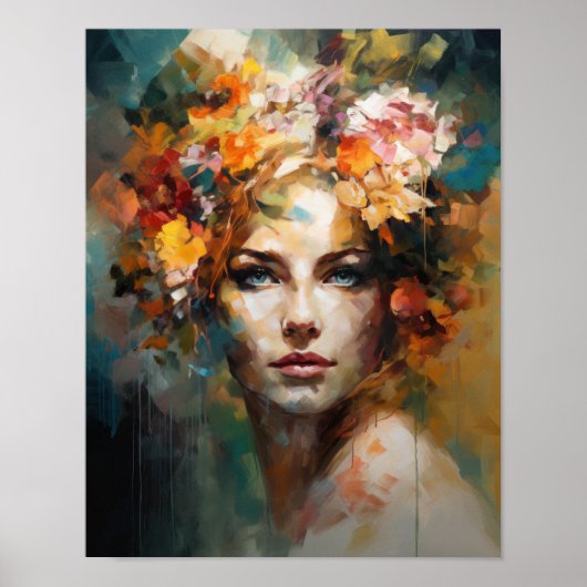 Frau mit Blume Head Art Print Poster (Vorne)