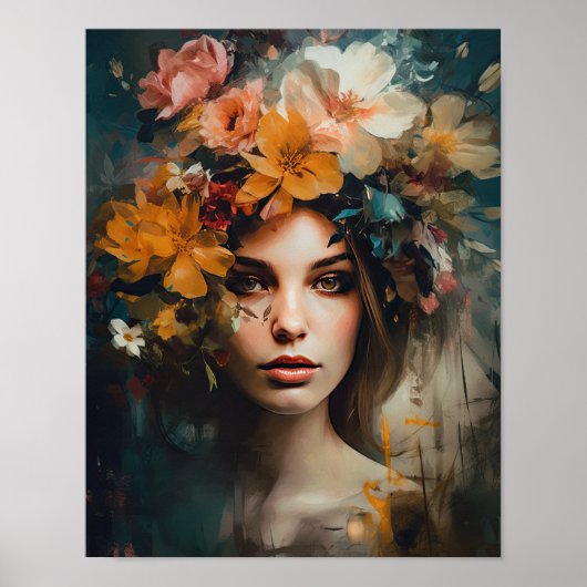 Frau mit Blume Head Art Print Poster (Vorne)