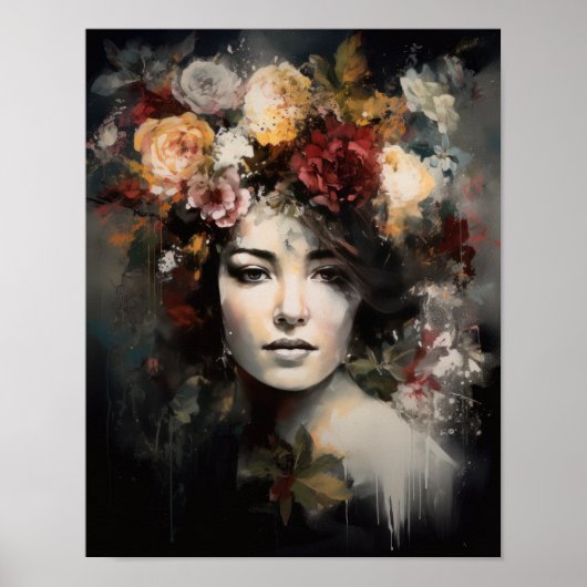 Frau mit Blume Head Art Print Poster (Vorne)