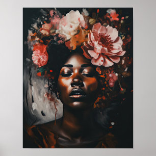 Frau mit Blume Head Art Print Poster