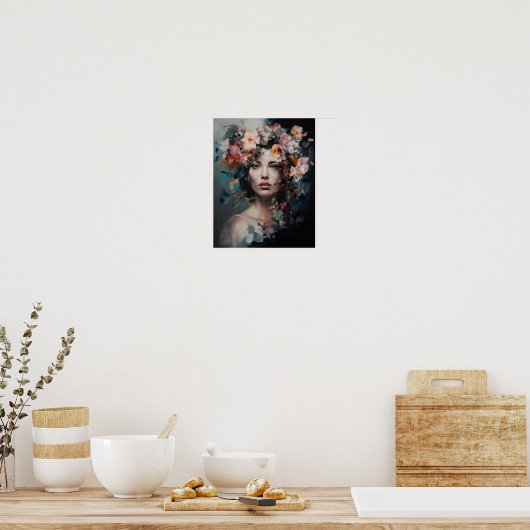 Frau mit Blume Head Art Print Poster (Küche)