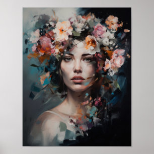 Frau mit Blume Head Art Print Poster