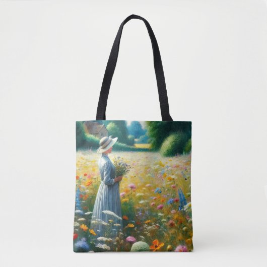 Frau mit Blume in einem Haus Tasche (Vorderseite)