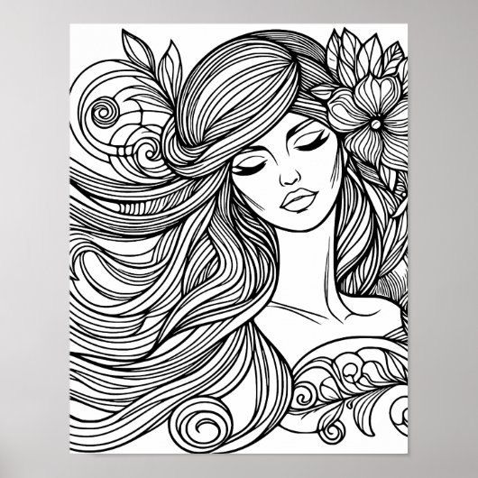 Frau mit Blume in Haarlinie Malerseite Poster (Vorne)