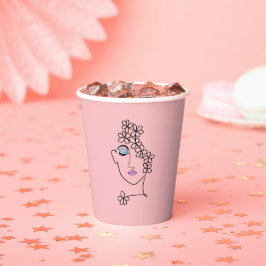 Frau mit Blume Linie Art Pink Pappbecher