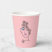 Frau mit Blume Linie Art Pink Pappbecher (Vorderseite)