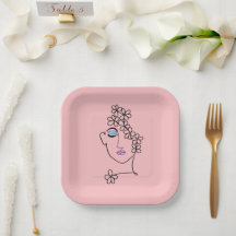 Frau mit Blume Linie Art Pink