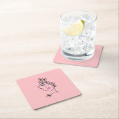Frau mit Blume Linie Art Pink Rechteckiger Pappuntersetzer (Vor Ort)