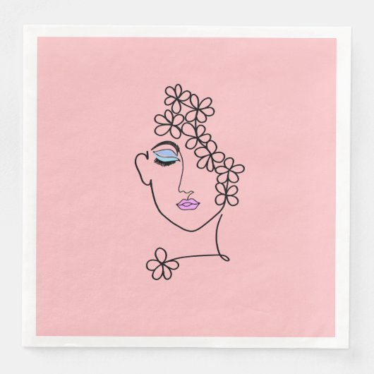 Frau mit Blume Linie Art Pink Serviette (Vorderseite)