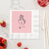 Frau mit Blume Linie Art Pink Serviette (Beispiel)