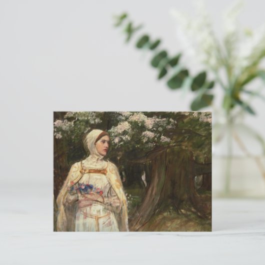 Frau mit Blume Ölgemälde Postkarte (Stehend Vorderseite)