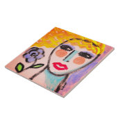 Frau mit Blume Original Abstrakte Kunst Fliese (Seite)