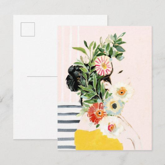 Frau mit Blume Postkarte (Vorne/Hinten)