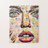 Frau mit Blume tätowierte Gesichtskunst Puzzle (Vertikal)
