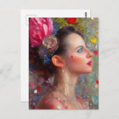 Frau mit Blume und Herz Postkarte (Vorne/Hinten)