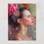 Frau mit Blume und Herz Postkarte (Vorderseite)