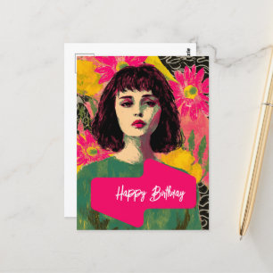 Frau mit Blumen Alles Gute zum Geburtstag Postkarte