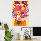 Frau mit Blumen Farbige Illustration Lady Kunst Poster (Heimbüro)
