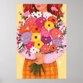 Frau mit Blumen Farbige Illustration Lady Kunst Poster (Vorne)